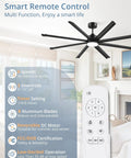 Smart remote and display features of 84 Inch Indoor Outdoor Ceiling Fan With Lights, Industrial Grade 8 Reversible Aluminum Blades
