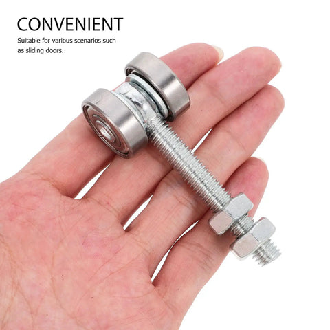 Heavy Duty Stainless Steel V Groove Sliding Door Pulley Wheel Featuring Dual Ball Bearings in hand for easy closet roller hardware replacement
