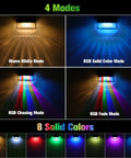 8 Pack Solar Fence Lights With Warm White And RGB Glow Modes Waterproof IP65 Outdoor Lights showing 4 light modes