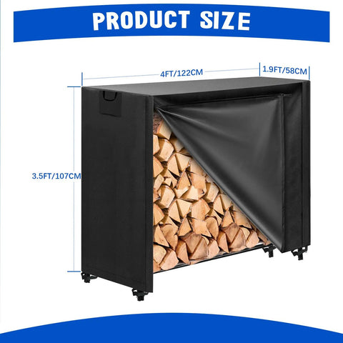 Heavy Duty 4 Foot Firewood Rack Cover Waterproof 600D Outdoor Storage With Zipper And Hook Loop Tape Fits 4 Foot Racks Protects Logs From Rain Snow Dust Log Rack Not Included