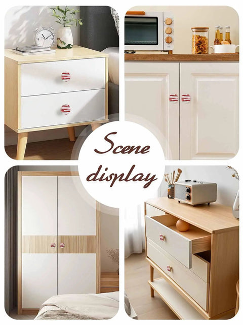 Scene display of Rock Solid One Point Four Inch Round Beech Wood Cabinet Knobs Featuring A Snazzy Abstract Red Oil Painting Vibe.