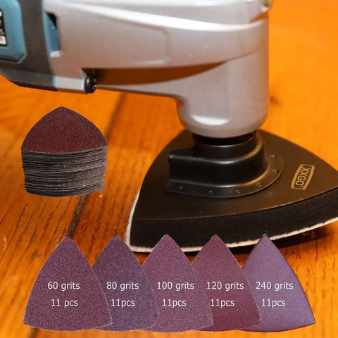 Triangular Oscillating Tool Sanding Pads 80mm 3 1 8 Inch Aluminum Oxide Hook And Loop Pro Grade Assorted Grit 60 80 100 120 240 55 Pack For Wood Metal Plaster Paint
