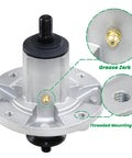 Top Shelf Spindle Assembly Kit For John Deere Z245 Ride On Mower Deck showing grease zerk and threaded mounting holes.