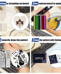 DIY uses of All In One Wood Burning Kit 163 Pcs With Pyrography Pen And Adjustable Temperature, including stencils and coloring.