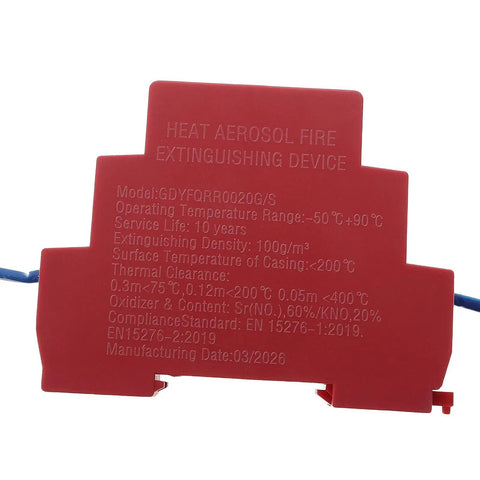 Heavy Duty Car Aerosol Fire Suppression Patch For Engine Bay Safety Featuring Slick Self Activating Protection With No Hassle Weatherproof Adhesion And Quick Fire Shutdown showing details of the device specifications.
