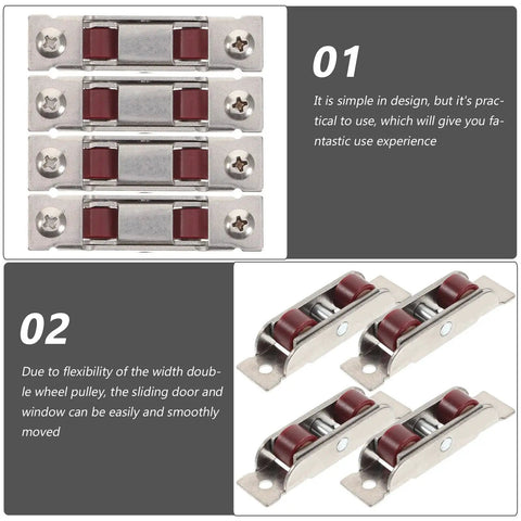 Slick Stainless Steel Sliding Door Roller Wheels With Hella Smooth Glide Dual Sash Pulley For Patio Replacement Hardware, showing double wheel design.