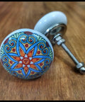 Flat Out Gorgeous Hand Painted Ceramic Drawer Knobs And Snazzy Floral Cabinet Pulls With Vibrant Blue Red Green Designs For Kitchen Bathroom Furniture Upgrades Set Of Six, close-up of floral design