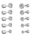 Dainty Titanium Surgical Steel Cz Stud Earrings Multipack with 3mm to 7mm clear stones and screw back for sensitive ears.