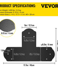 Heavy Duty 6x6 T Bracket Set Eight Black Powder Coated 16 Gauge Steel T Mending Plates with dimensions and specifications