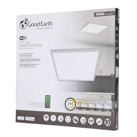 24 Inch Smart LED Flat Panel Ceiling Light Direct Wire In Brushed Nickel, 4000 Lumens, Wi Fi Ready, Bluetooth Capable, Box Image