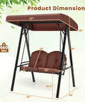 Two Person Patio Porch Swing With Adjustable Canopy Heavy Duty Metal Frame Comfy Cushions Outdoor Garden Swing dimensions