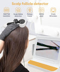 11 Inch HD Scalp Analysis Machine With 50x And 200x Lenses Digital Scalp Microscope used on hair, showing follicle detail on screen