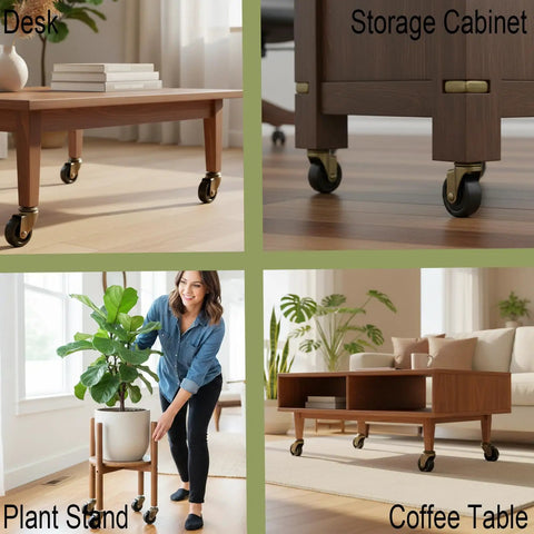 Badass Heavy Duty 2 Inch Antique Furniture Casters Roll Smooth As Silk With Zero Squeak Nonsense using silky polyurethane tires on plant stand and coffee table.