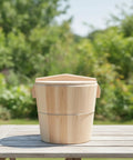 Heavy Duty Cedar Wood Rice Steamer Barrel Restaurant Kitchen Cookware Traditional Cylindrical Cooking Vessel showing solid wood design outdoors.