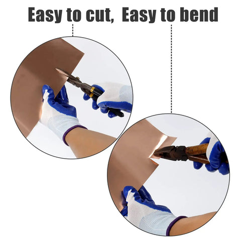 Cutting and bending Pro Grade Copper Flashing Roll 99.95 Percent Pure 16 Oz 24 Gauge 0.5mm Thick Four Inch Wide by Ten Feet Long