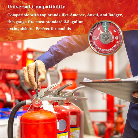Image of Kickass Heavy Duty Brass And Stainless Steel Water Fire Extinguisher Pressure Gauge With Bright Green Safety Zone Dial rated from 1 to 100 PSI.
