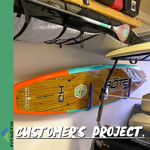 Wall Mounted Snowboard Surfboard Rack Set Vertical Wall Hanger Show off your Setup for Sup Kite Wake Longboard thick board storage with paddle.