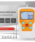 Hardcore Digital Force Gauge And Push Pull Tester With Instant Readouts For No Nonsense Load Testing On Hardware Locks Auto Parts And Electronic Wire Tensile Assessments Daily, displayed with various attachment nozzles.