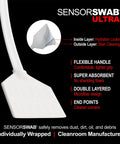 Front view of Amazon SensorSwab Ultra camera sensor cleaning swab, 20 mm Type-1, white microfiber, 12-pack