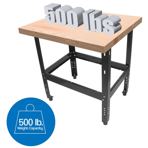 Beefed Up Heavy Duty Router Table Stand For Workshop With Ergonomic Height And Adjustable Feet, 500 Lb Capacity, black frame and wooden top