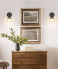 Room with Vintage Battery Operated Wall Sconce with Amber Tulip Glass Lampshade Rechargeable Remote Controlled Black Wall Light