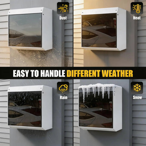 Badass Weatherproof EV Charger Cover Wall Mount Universal Fit EV Protection Box Tinted Acrylic Panel against dust rain snow heat.