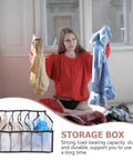 Three Pack Dope Underwear And Sock Storage Bins Made From Heavy Duty Nylon Grid Panels Delivers A Hella Neat Dresser Drawer And Closet Game Changer Setup with a woman organizing laundry.