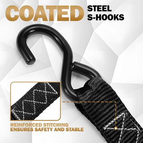 Beefy Heavy Duty Ratchet Straps 1.6 Inch Wide By 16 Ft Long With S Hooks And Soft Loops, 5208Lb Break Strength