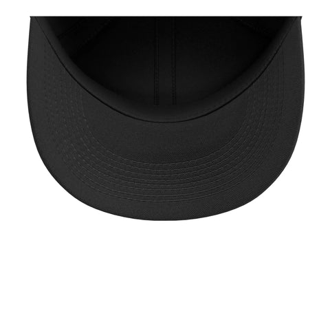Top view of Caliper Gear Adjustable Printed Baseball Hat Black Five Panel Structured Cap With High Crown One Size Fits Most Adults
