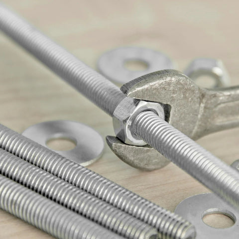 Eight M6 x 25mm stainless steel fully threaded rods with nuts and washers; right-hand thread