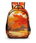 Warm Fall Maple Landscape Backpack For Men And Women, Unisex Large Capacity Daypack with autumn leaf graphic and sturdy zipper.