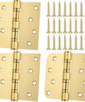 Heavy Duty 4X4 Inch Ball Bearing Door Hinges 3 Pack Thick Stainless Steel Exterior Hinge Warm Gold Finish Includes Fasteners displayed with screws.