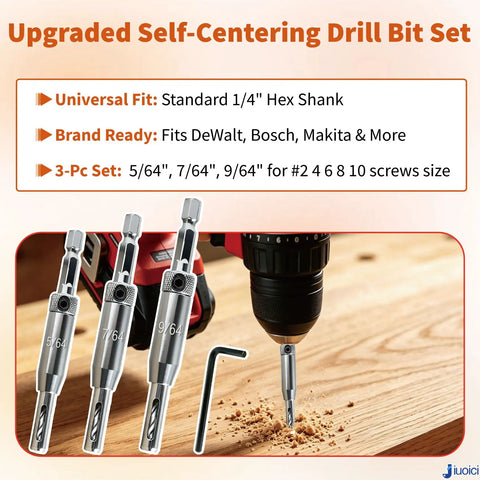 Top Tier Self Centering Hinge Drill Bit VIX Kit High Speed Steel Bulletproof Design For Bullseye Cabinet Alignment Zero Sweat Woodworking And Diy Builds This Weekend with three drill bits and a hex shank in action.
