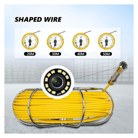 Heavy Duty Drain Inspection Camera With 7 Inch IP68 Waterproof Screen And LED Borescope For Sewer Lines, featuring yellow cable and lens.