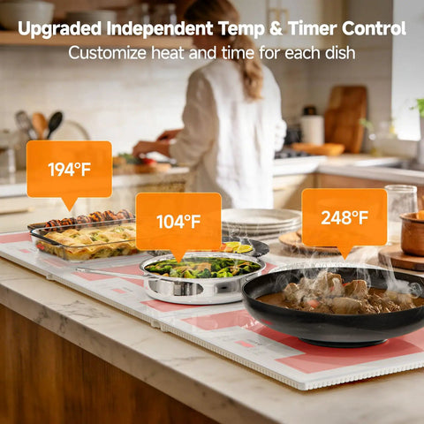 Extra Long Buffet Warming Tray Set 47 By 15 Inches 3 In 1 Modular Warmer With Independent Temperature And Timer Controls Glass Heat Mat