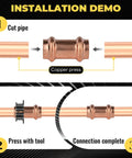 Installation demo of Must-Have 40 Pack 1-1/4 Inch Male NPT To 1 Inch Copper Press Adapter Set with press-to-connect fittings.