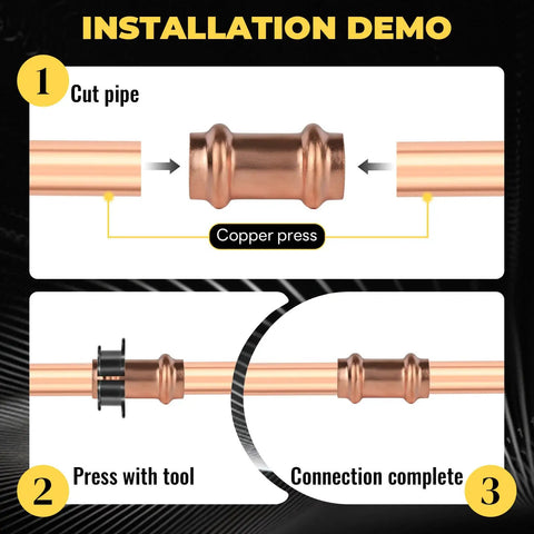 Installation demo for Pack Of 100 1 Inch Copper Press Couplings Press To Connect Pipe Fittings With LBP Design.