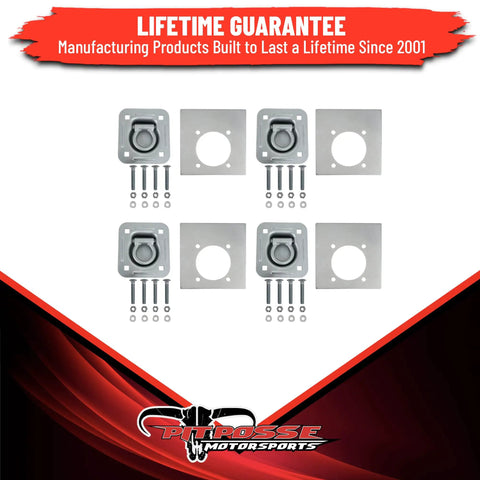 Recessed Pan D Ring Floor Tie Downs Four Pack For Cargo Trailers And Truck Beds 6000 Lbs Breaking Strength with hardware kit