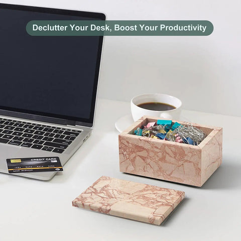 Natural Marble Storage Box With Lid Pink Rectangular Stone Organizer For Jewelry Makeup Cotton Swabs And Keepsakes Luxury Home Decor 5.9 x 3.9 x 3.1 Inch with office desk items.