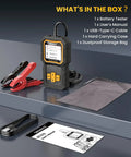 Top Shelf Plug And Play Car Battery Tester For 12V And 24V Vehicles With Heavy Duty Cca Scanning, accessories included.