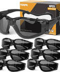 Premium Wrap Around Antifog Safety Glasses With Protective Eyewear And Foam Seal Gasket Offering Kick Ass Impact Shield And Snag Free Vision On Heavy Duty Worksites Daily in a pack of six with a box.
