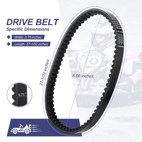 Image showing dimensions of Three Pack Drive Belt Set for 30 Series Torque Converter Go Karts, replacements for Manco 5959 and Comet 203589.