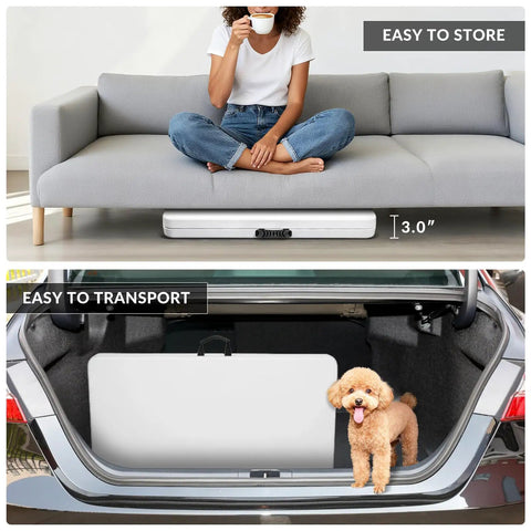 34-Inch Square Folding Table With Carrying Handle For Indoor Outdoor Picnics Parties Fold-In-Half Design stored under sofa and in car trunk