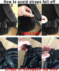 Instructions on securing straps on 40L Tactical Backpack With MOLLE System, preventing strap disconnection, close-up view.