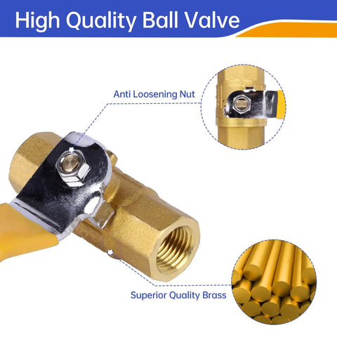 Close-up of Six Pack One Quarter Inch Brass Ball Valve Heavy Duty Shut Off Valve NPT Female Full Port For Water Oil Gas Pipe Fitting