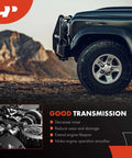 Off-road vehicle with focus on good transmission benefits and rugged terrain in background