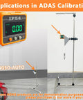 Digital Angle Gauge for ADAS Calibration, IP54 Rated Protractor Tool With 4 By 90 Degree Measuring Range, High Precision Angle Finder for Auto Shop, Easy Readout, Reliable Alignment and Sensor Calibration mounted on a calibration stand