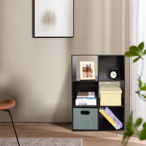 Six Cube Storage Organizer Featuring Hella Sturdy Heavy Duty Particleboard Shelves For Living Room Bedroom And Study displaying books and decor.