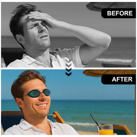 Before and after image of man using Total Game Changing IPL Eye Shields For Beauty And Spa Procedures Featuring Crazy Comfy Silicone Cushions.