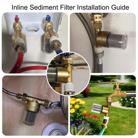 XZ03 Reusable Brass Sediment Filter, 40 Micron Water Filtration System for washing machines and outdoor faucets